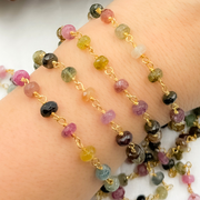 Multi Tourmaline Gold Plated 925 Sterling Silver Wire Chain.